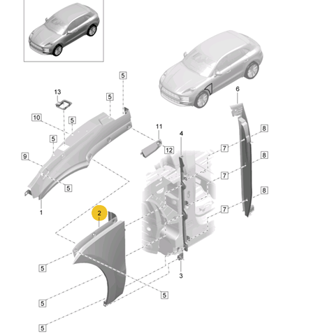Крило переднє праве 95B821102DYGRV Porsche