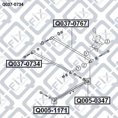 Важіль задньої підвіски поперечний, правий Q-fix Q0370734