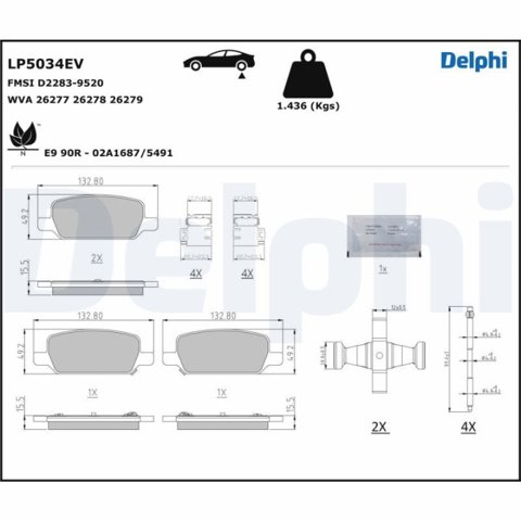 Колодки гальмові задні, дискові LP5034EV Delphi