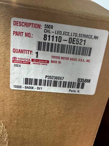 Фара правая Toyota 811100E521 ціна, від 454.16 USD