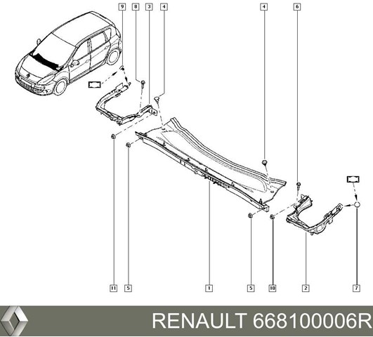 Водостік лобового скла, жабо Renault Scenic 3 (JZ0) (Рено Сценік)