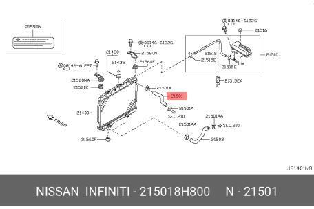 215018H800 Nissan шланг/патрубок радіатора охолодження, верхній