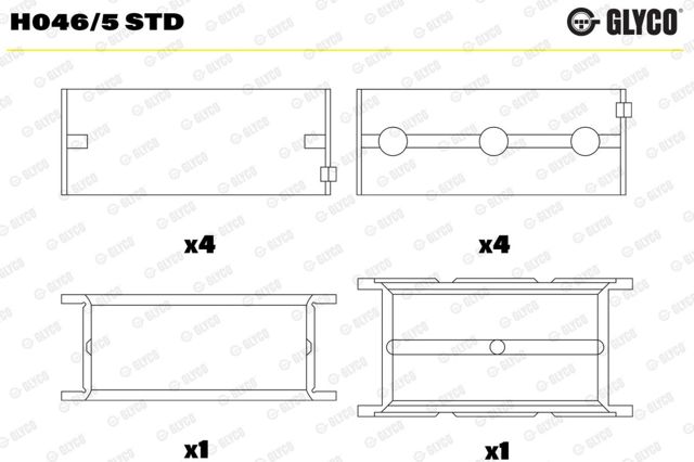 H0465STD Glyco Вкладиші коленвала, корінні, комплект, стандарт (STD)