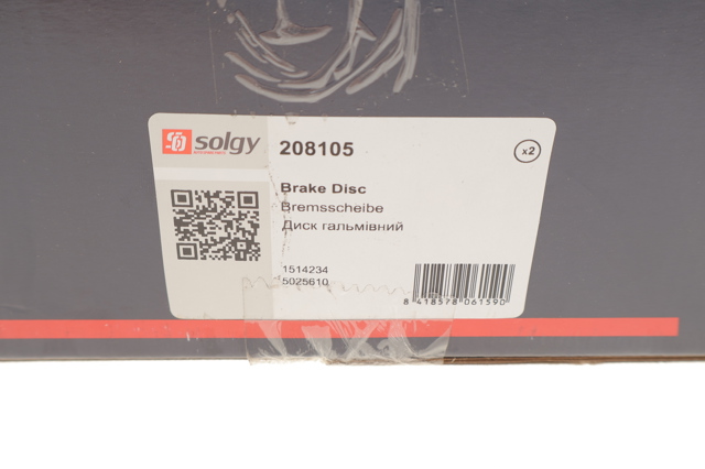 Диск гальмівний передній Solgy 208105