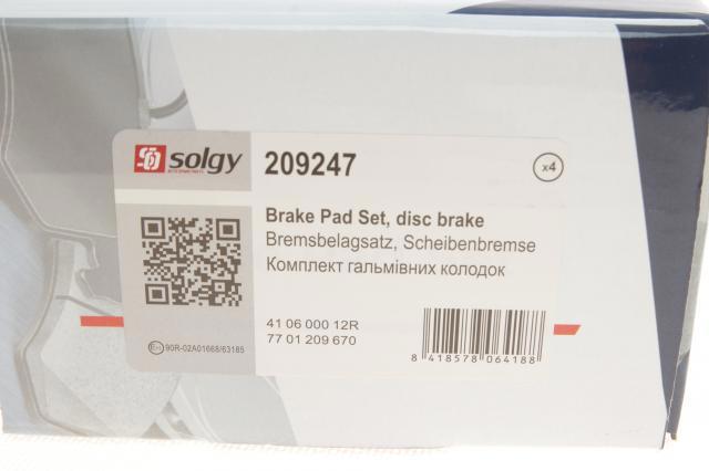 Передні тормозні колодки 209247 Solgy